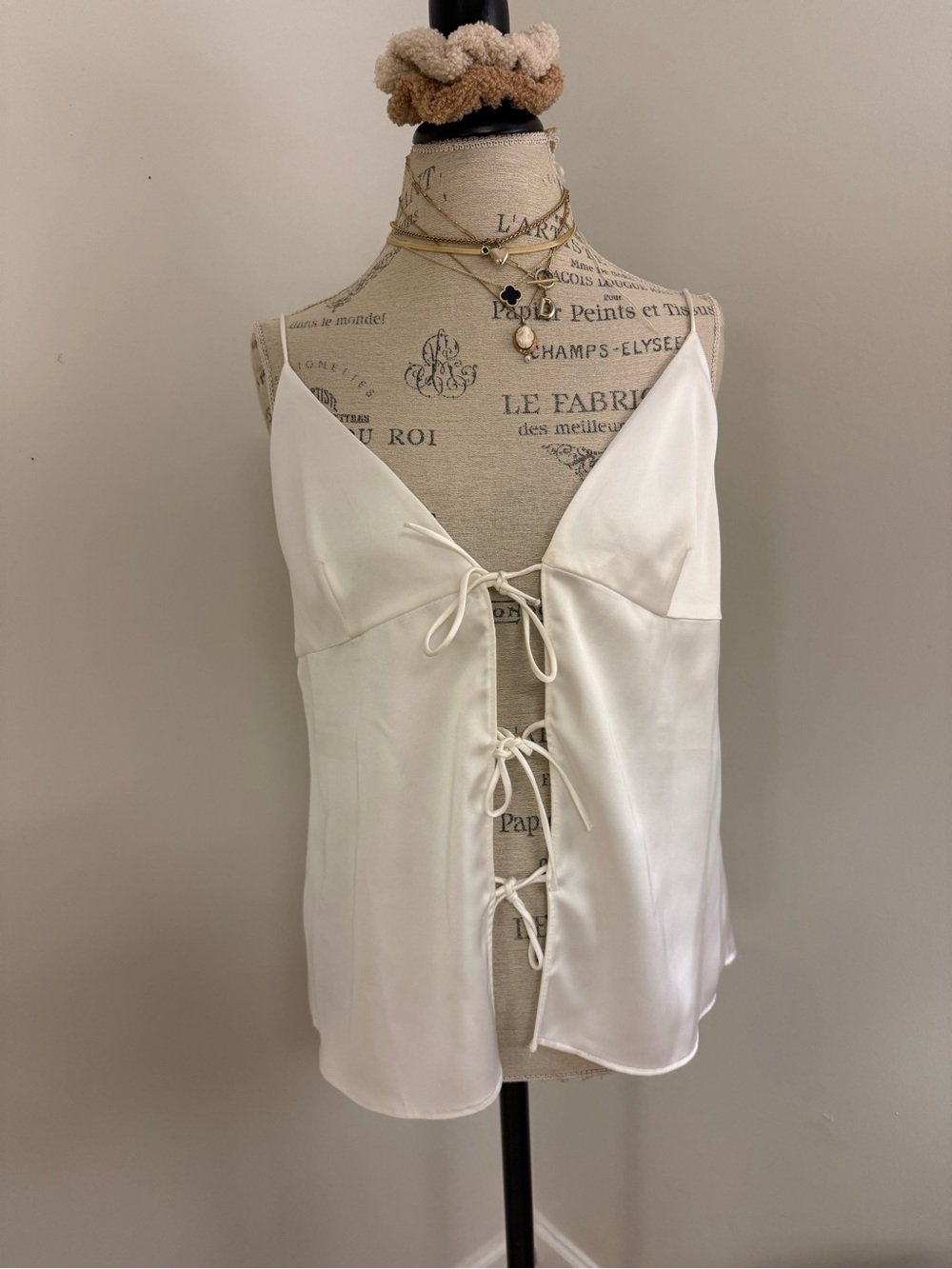 Zara Cream Satin Lace-Up Cami